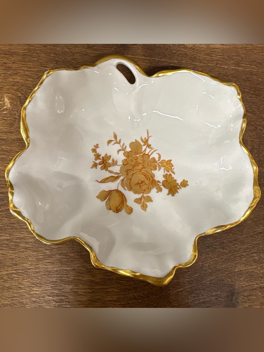 Limoges France White Porcelain Trinket Dish with Gold Trim And Roses